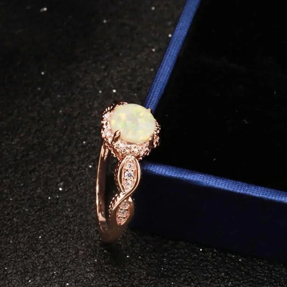 NEW Rose Gold Round Opal Diamond Halo Twist Ring - Picture 8 of 10